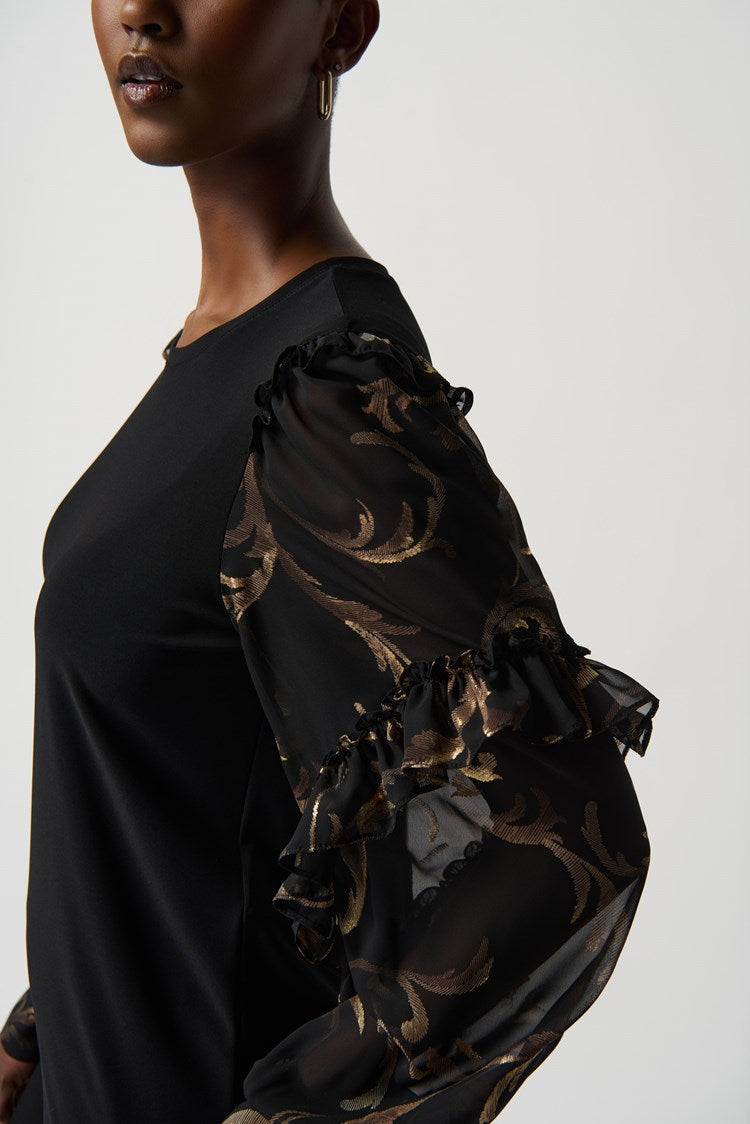 Haut avec manches bouffantes en mousseline imprimée/Joseph Ribkoff