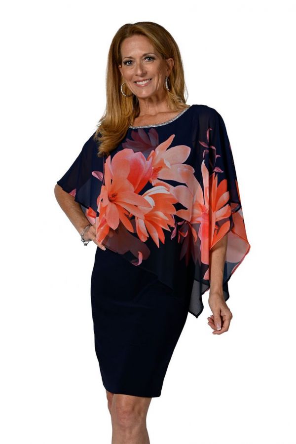 Robe marine avec mèche fleurie /Frank Lyman