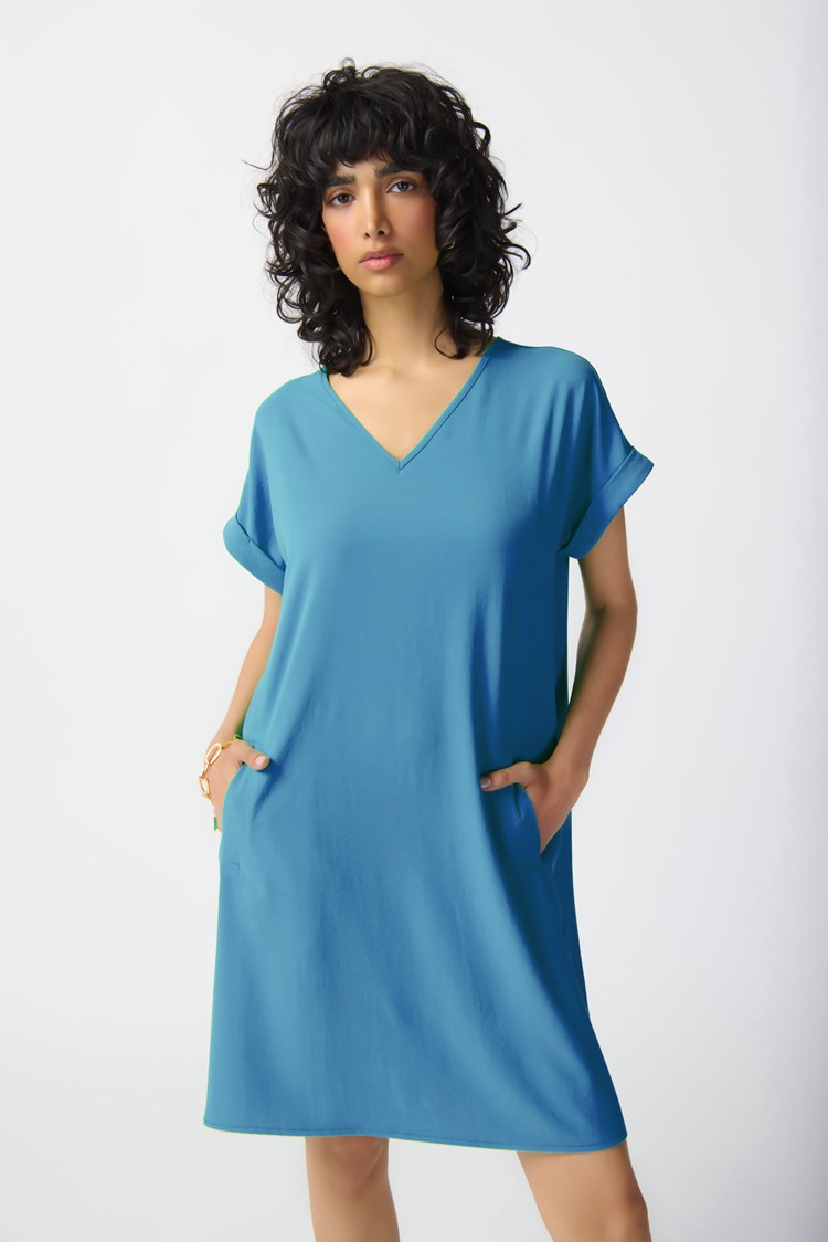 Robe bleu français à manche courte /Joseph Ribkoff