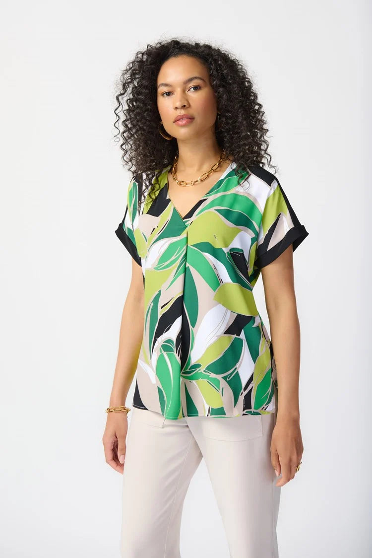 T-shirt avec plis motif feuillage vert /Joseph Ribkoff
