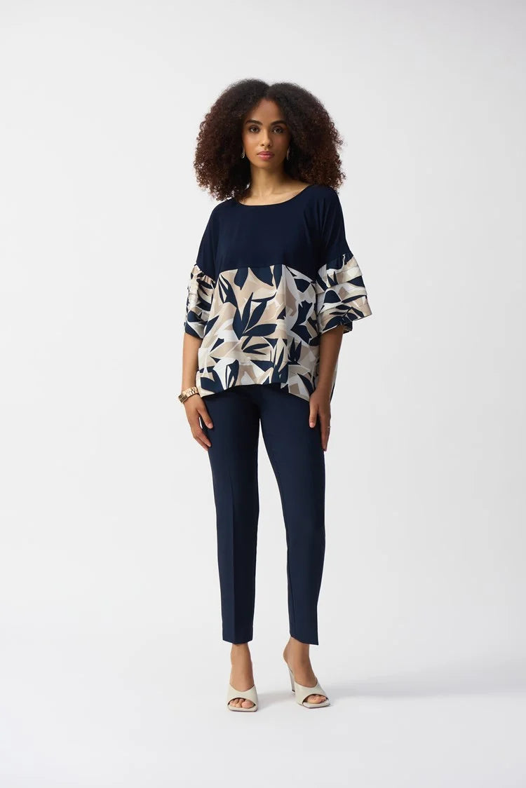 Pantalon marine à enfiler à coupe ajustée en sergé/Joseph Ribkoff