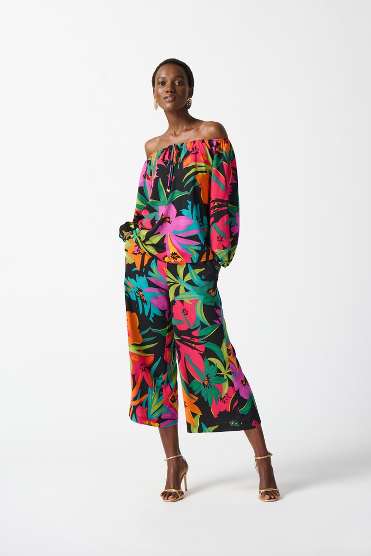 Pantalon jupe-culotte en gaze à imprimé tropical/Joseph Ribkoff