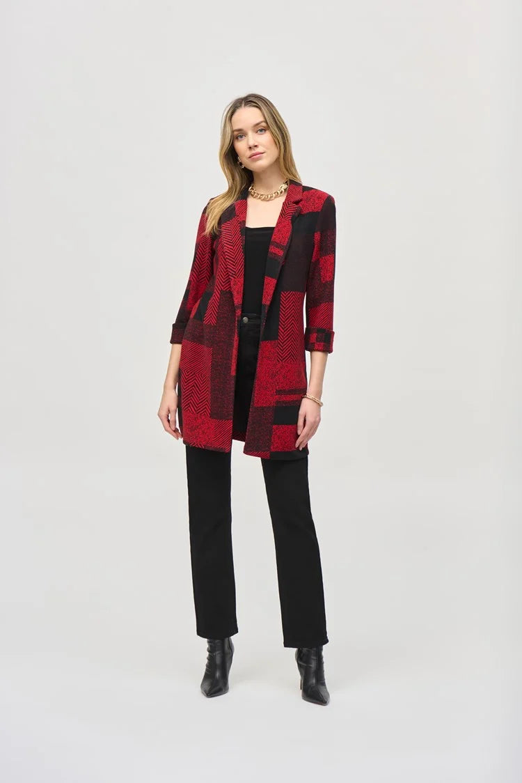 Blazer long en tricot imprimé patchwork/Joseph Ribkoff