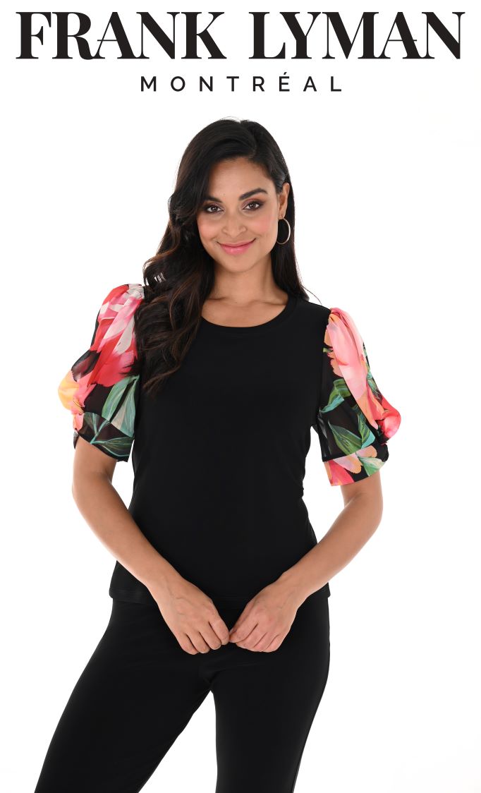 Chandail noir avec manches en toile fleurie /Frank Lyman