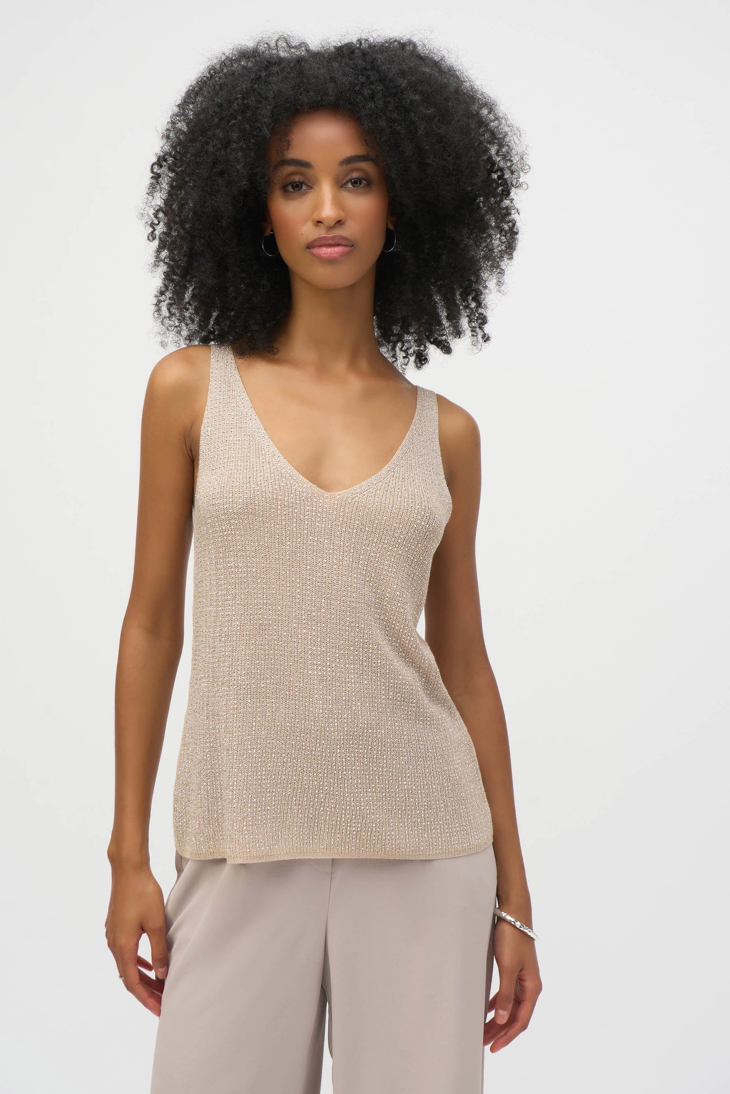 Camisole champagne en tricot métallique avec strass/JR
