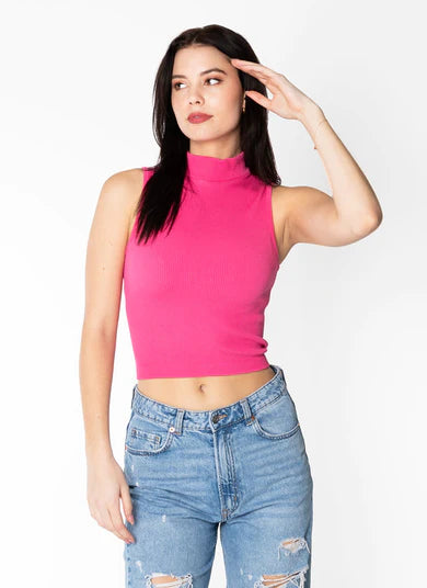 Camisole top bambou col haut fushia/c'est moi