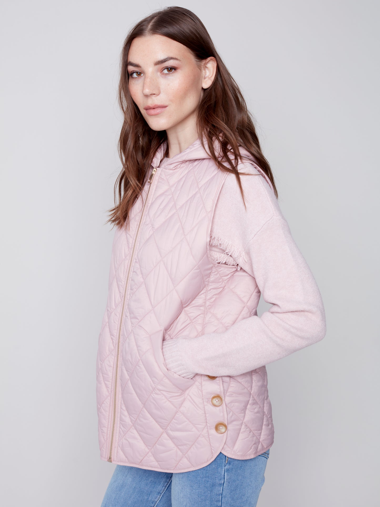 Veste doudoune sans manches rose poudre /Charlie B