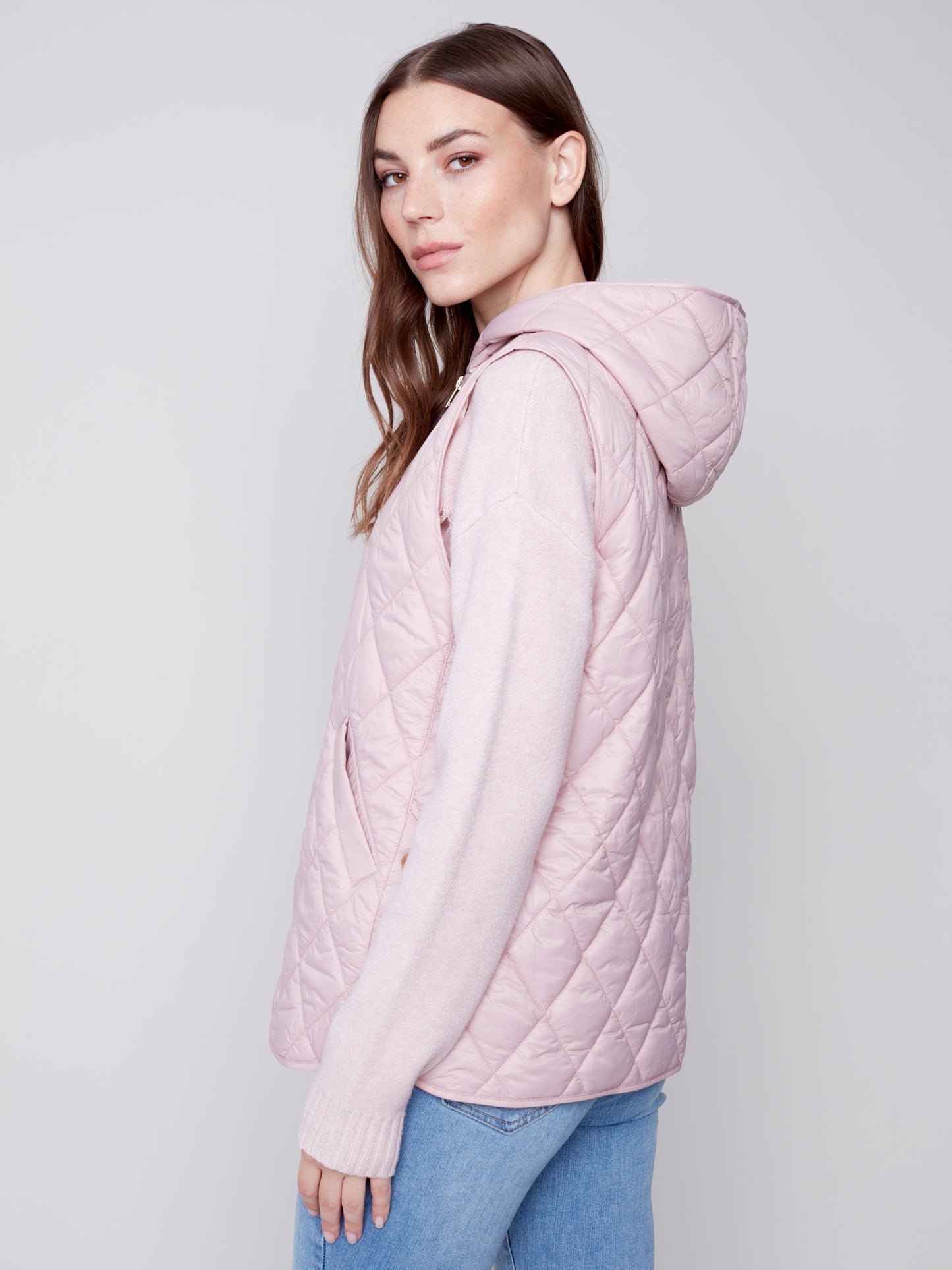 Veste doudoune sans manches rose poudre /Charlie B