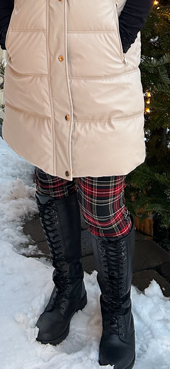 Pantalon pull on carreaux noir rouge blanc /CharlieB