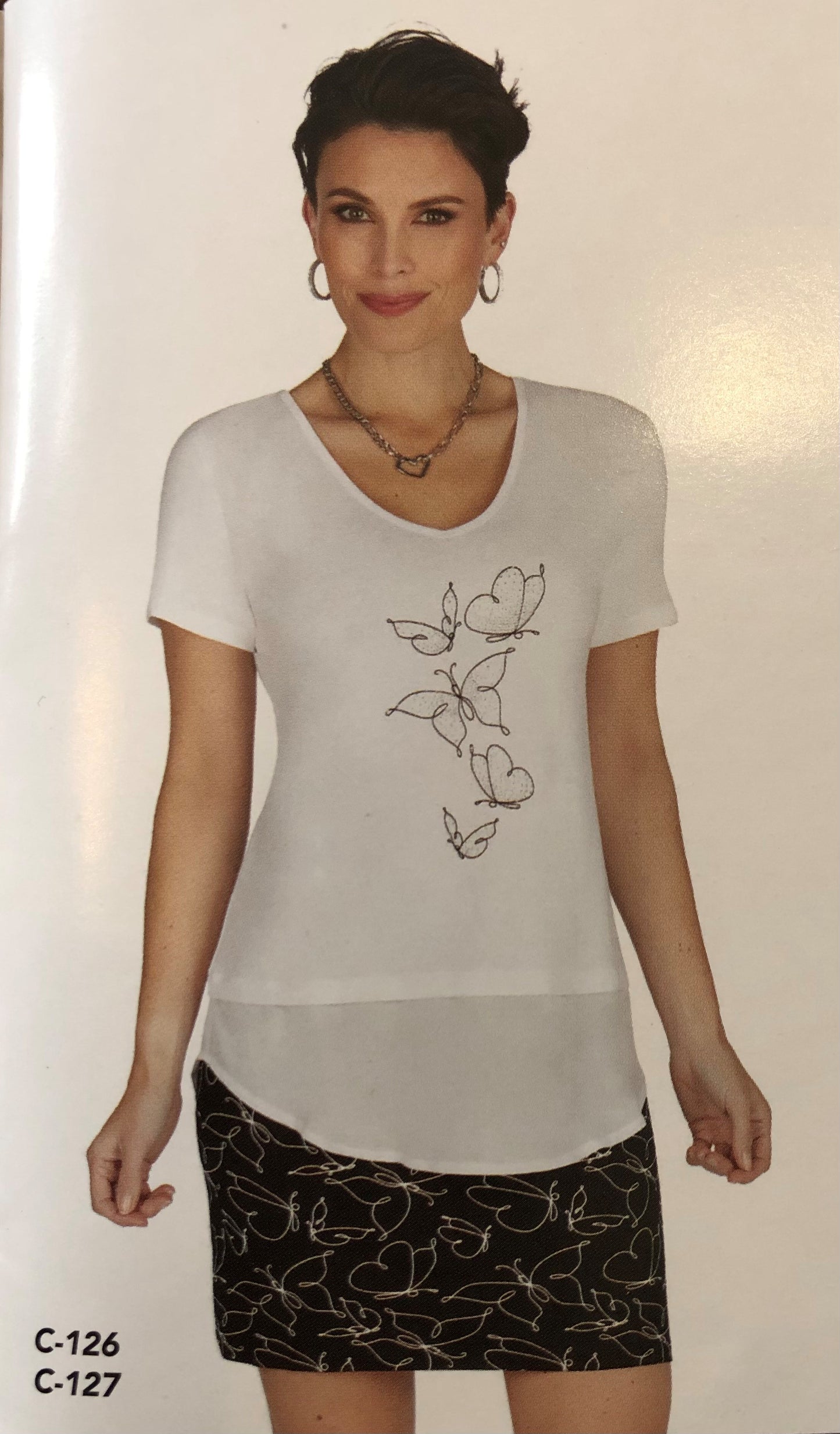 Jupe noire papillon blanc /Tricotto