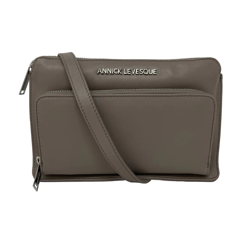 PETIT SAC À BANDOULIÈRE PORTEFEUILLE EN CUIR VÉRITABLE NOIR CROCO, CARMEN/Annick levesque