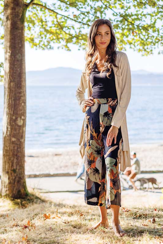 Pantalon gaucho marine feuillage coloré/Papillon