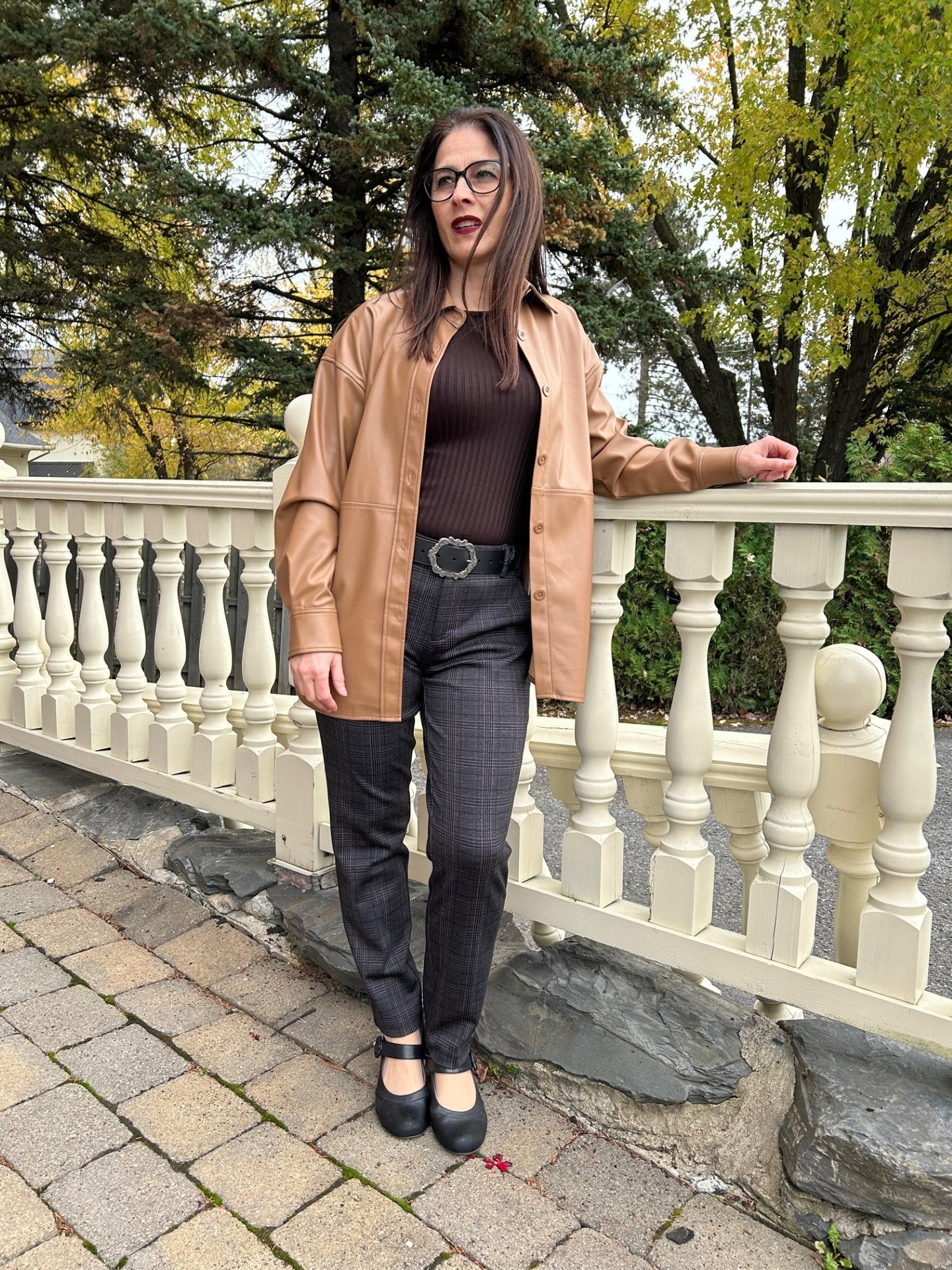 Veston chemise cuir brun caramel /Joseph Ribkoff