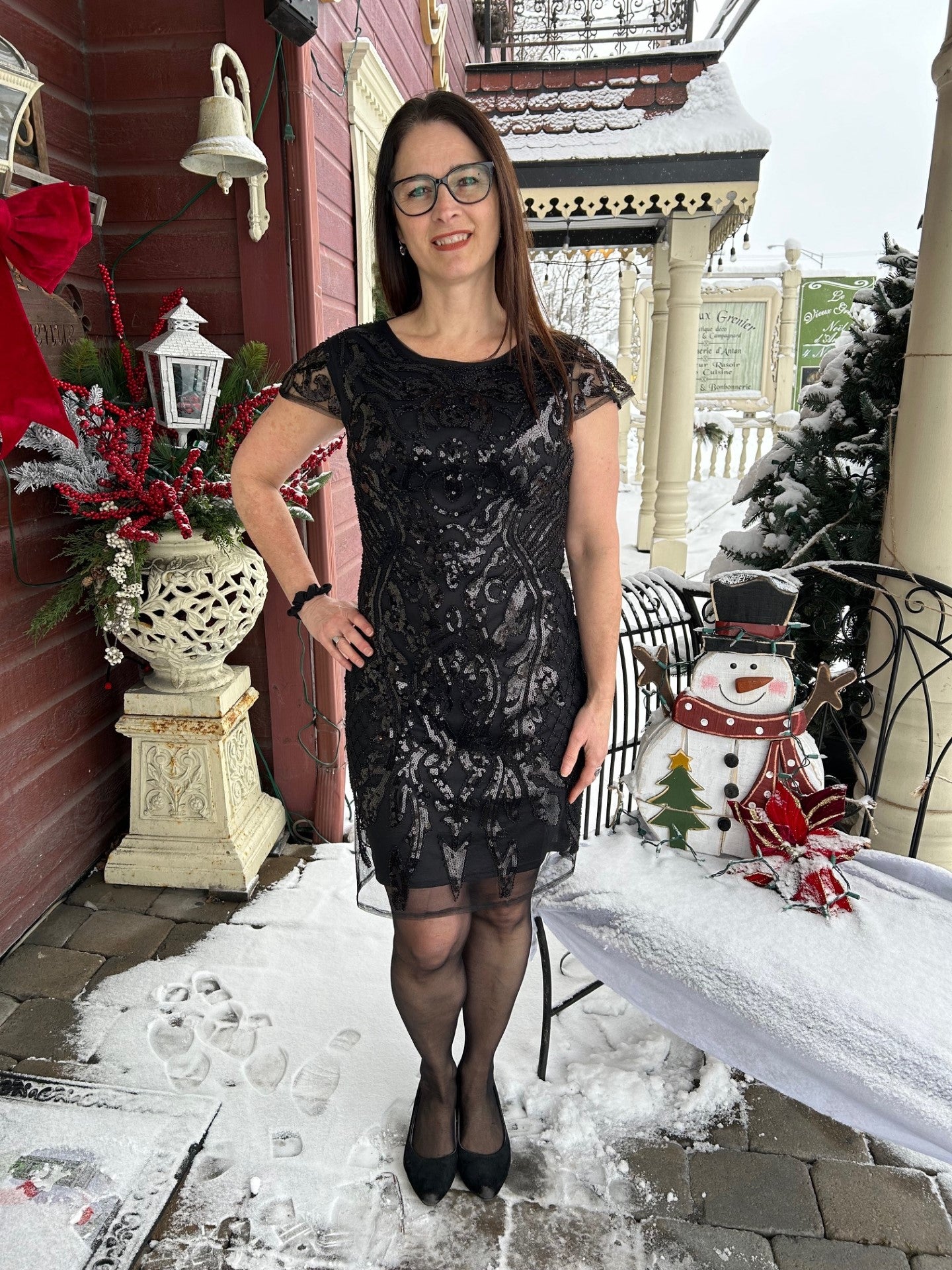 Robe noire avec paillette chic/Apricot