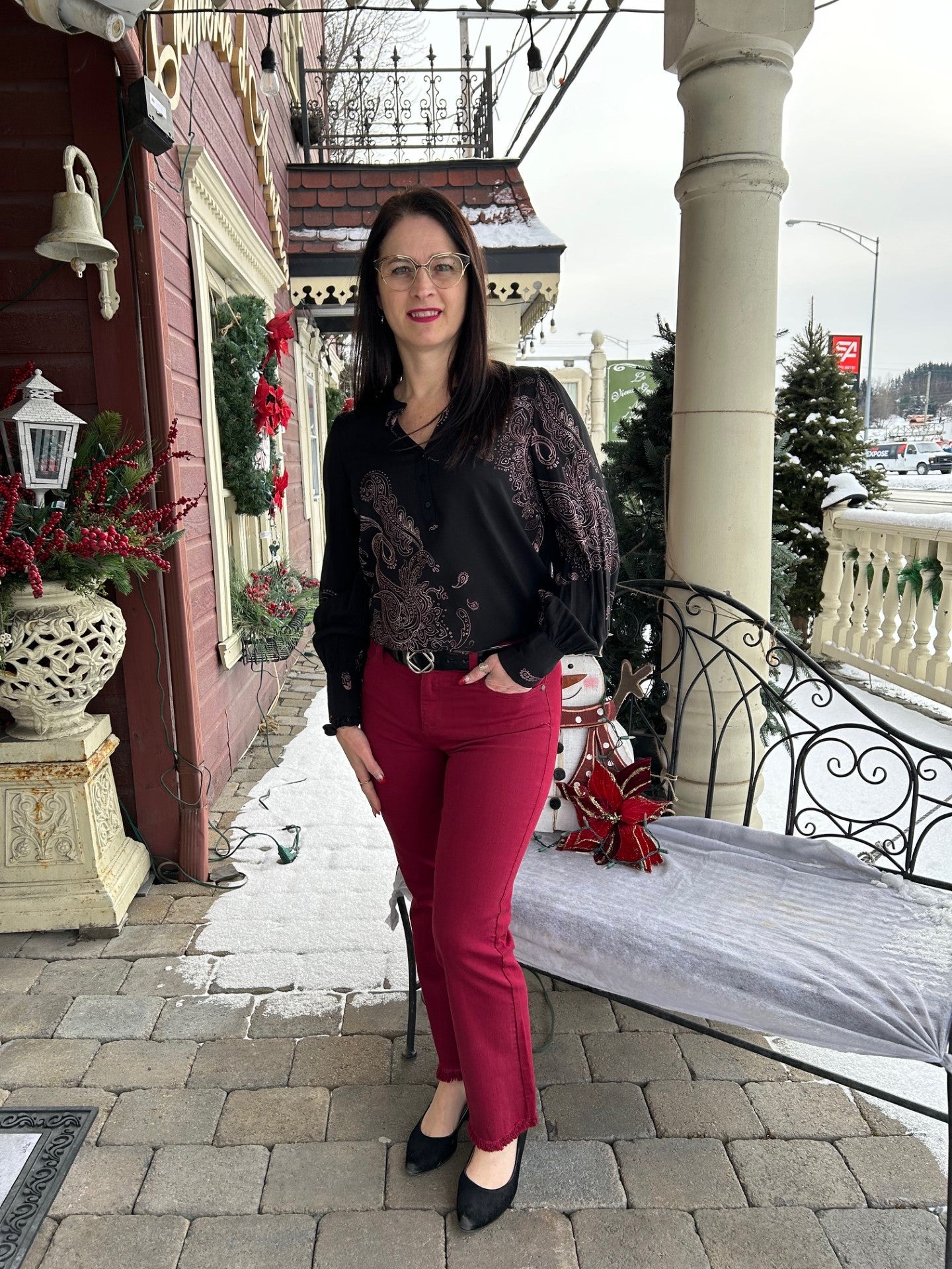 Blouse noir à motifs paisley rose /Soya