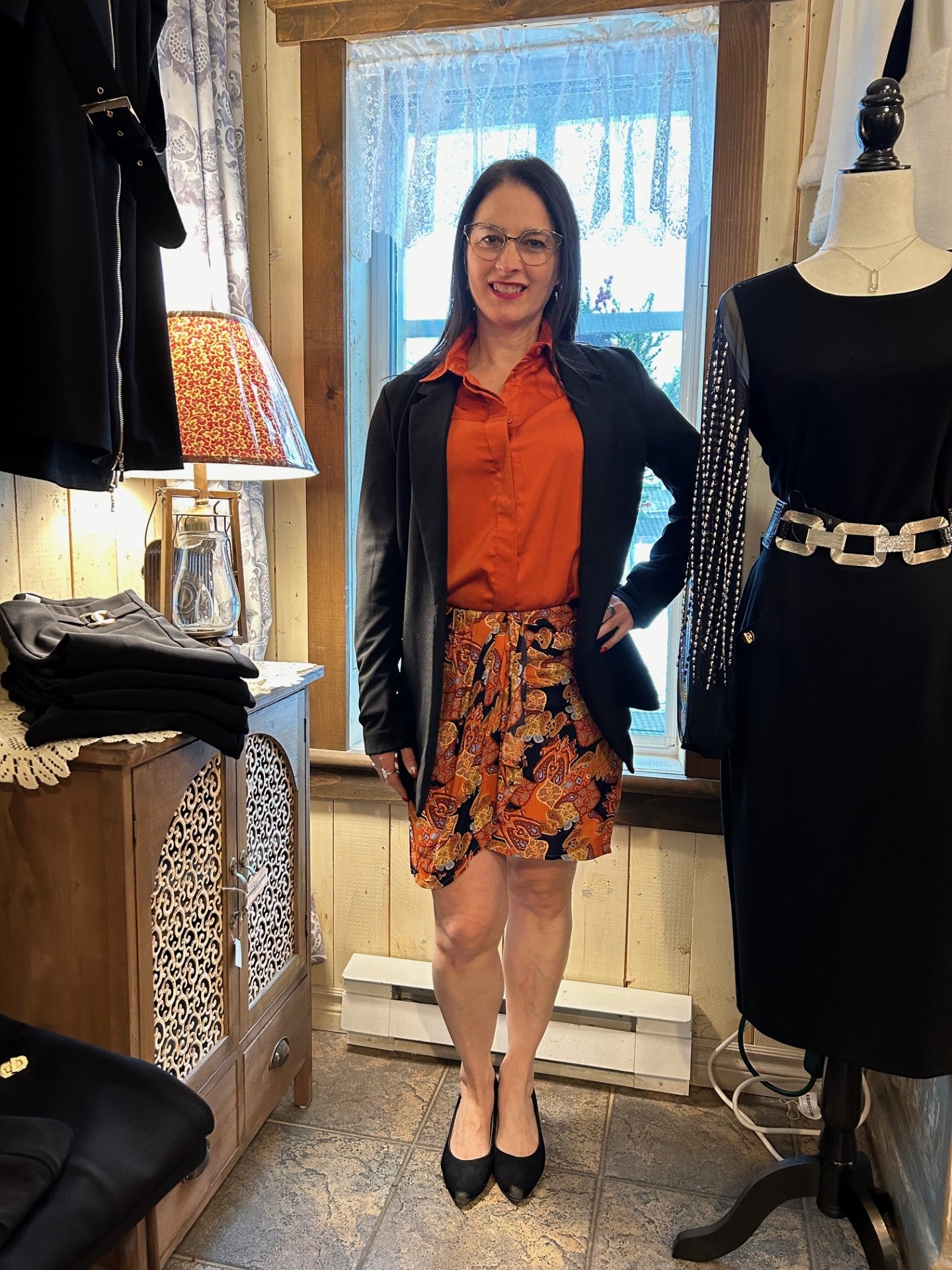 Chemise texture satin orange brulé/BlackTape