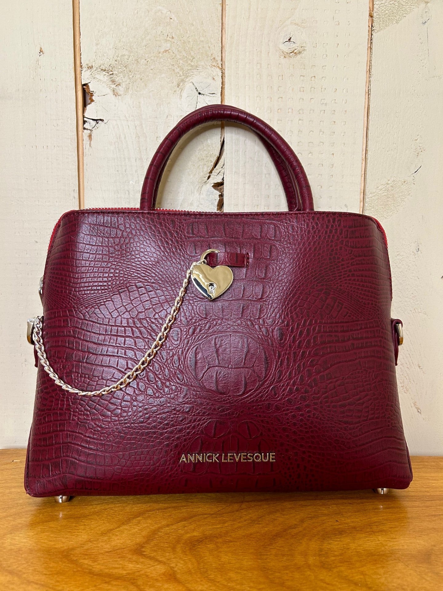 SAC À MAIN EN CUIR rouge croco, MIRANDA/Annick Levesque