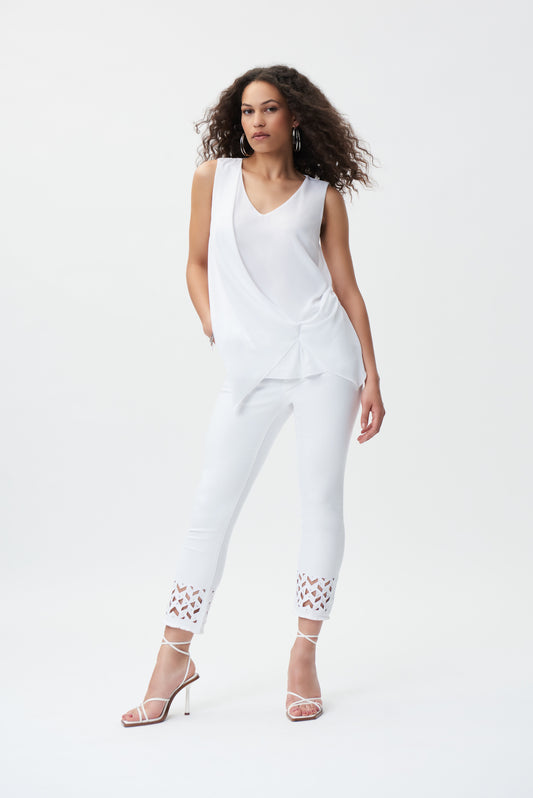 Pantalon jeans blanc bas fleur dentelle/Joseph Ribkoff