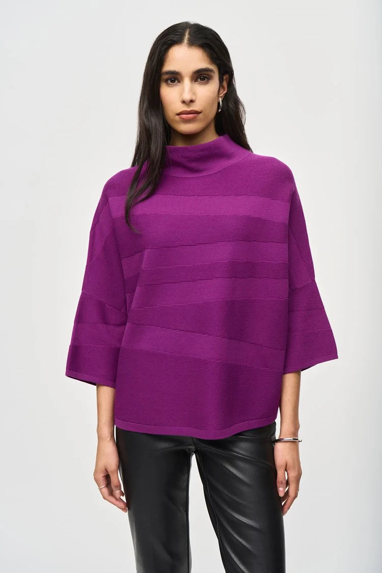 Pull en tricot à col montant et coupe carrée mauve/joseph ribkoff