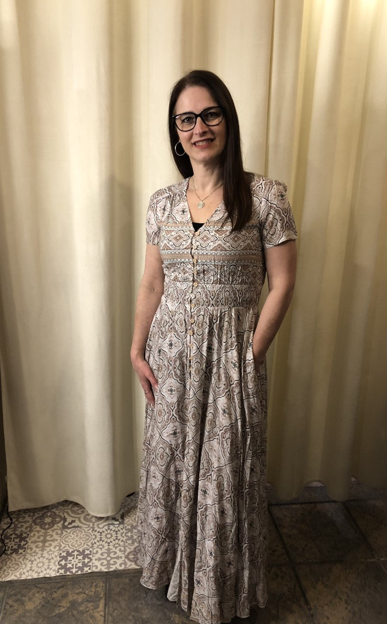 Robe beige floral/Papillon