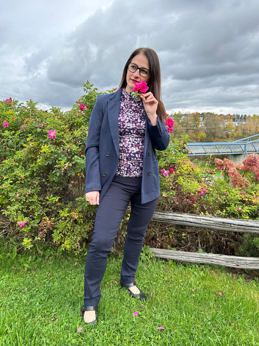 Blouse en toile motif fleuri violet/Spense