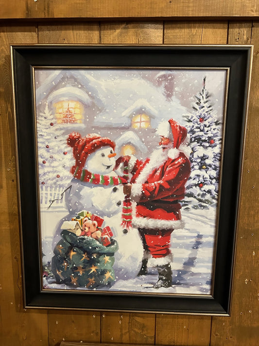 Tableau Père Noël avec Bonhomme de neige 16x20po