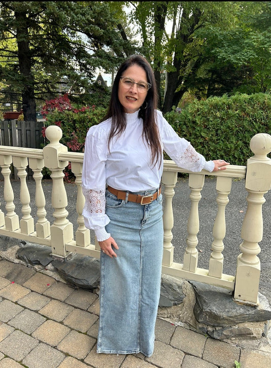 Jupe longue en jeans bleu avec fente /Silver Jeans