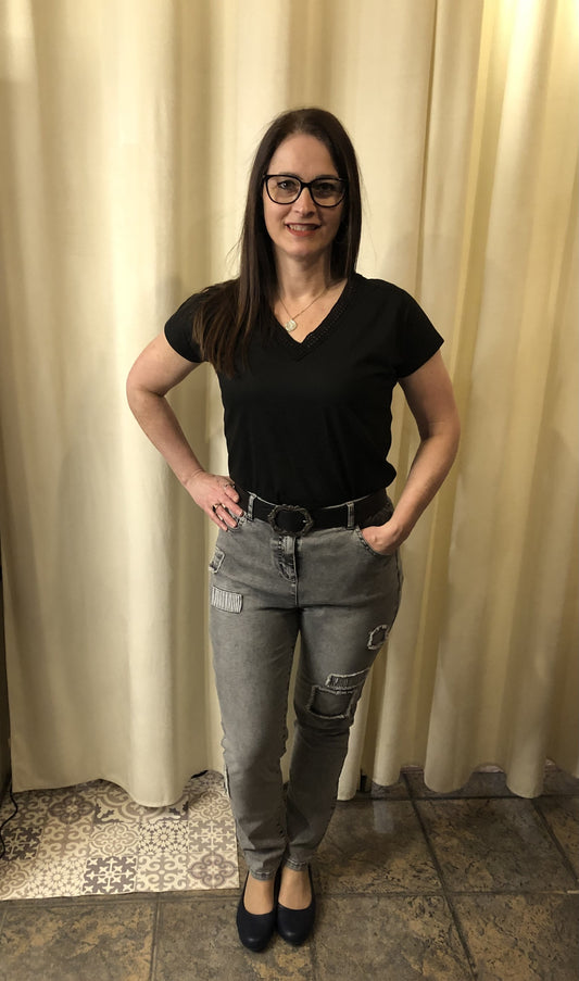 Pantalon jeans noir délavé/ Tricotto
