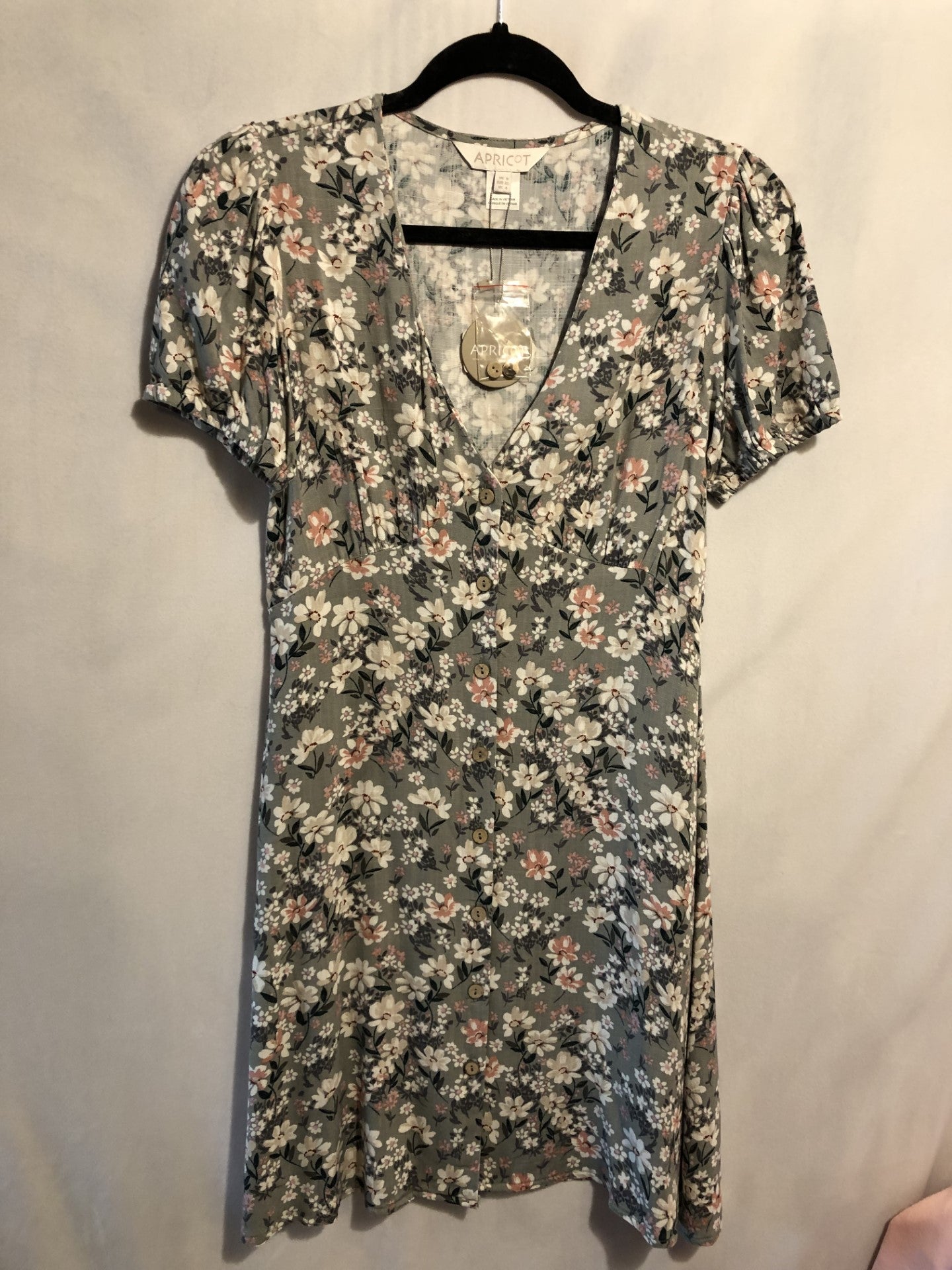 Robe grise fleuri rose et crème/Apricot