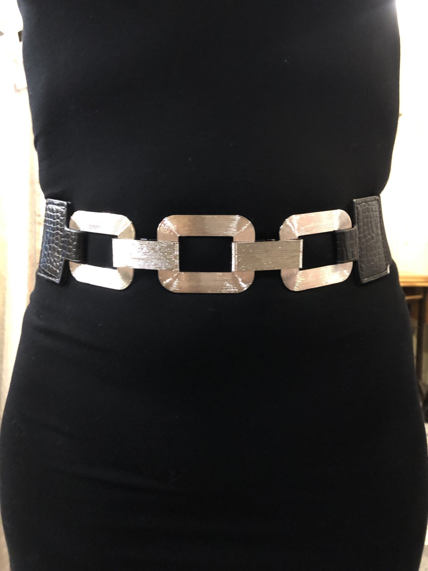 Ceinture noire boucle argent/Frank Lyman