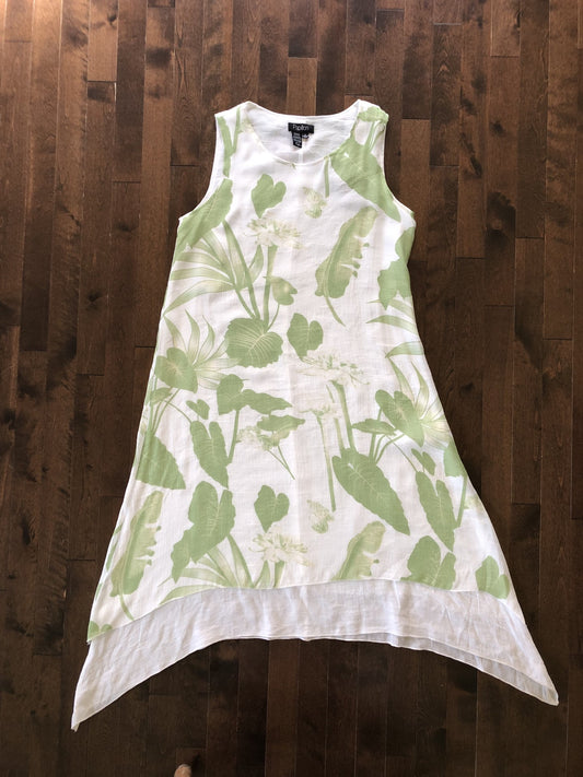 Robe blanche avec feuillage vert/Papillon