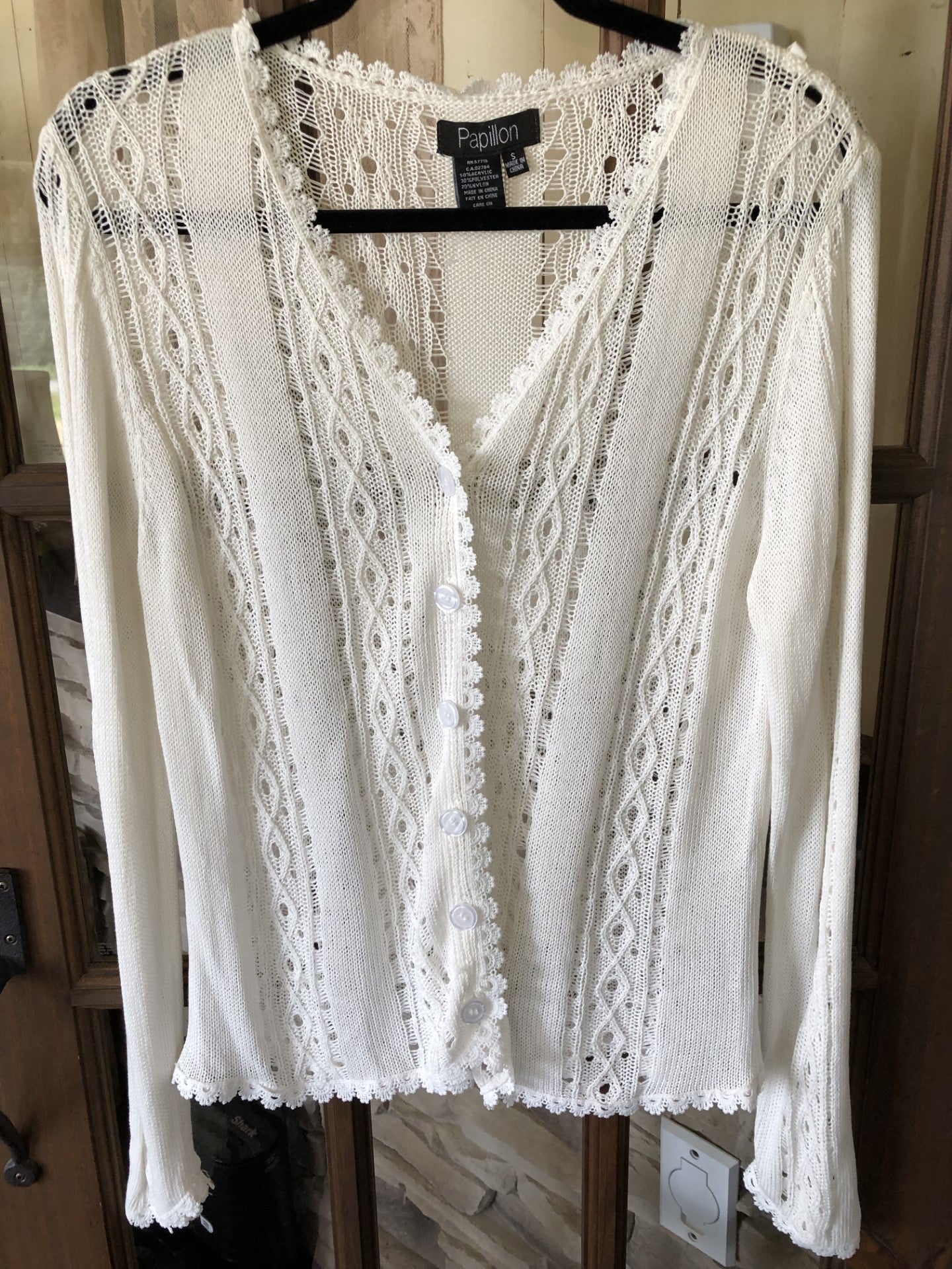 Cardigan en tricot dentelle blanc/Papillon