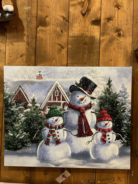 Tableau canevas bonhomme de neige à la maison 16x20